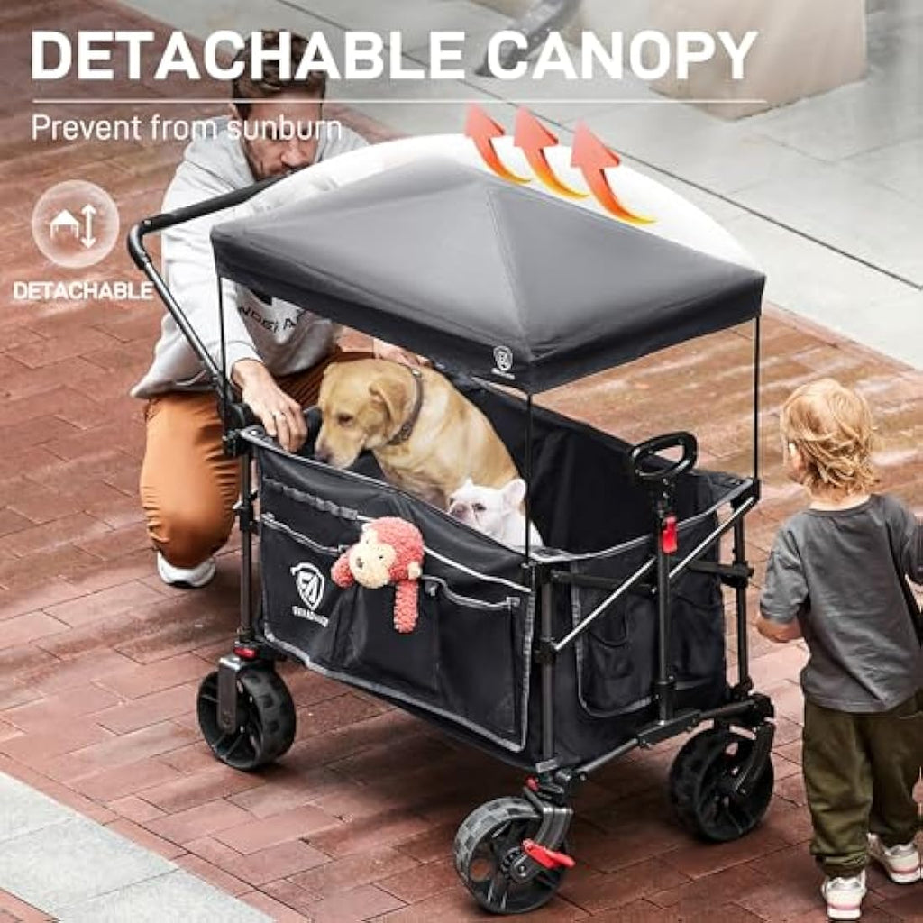 Ever Advanced Heavy Duty Folding Wagon – All-Terrain Beach Cart with Canopy