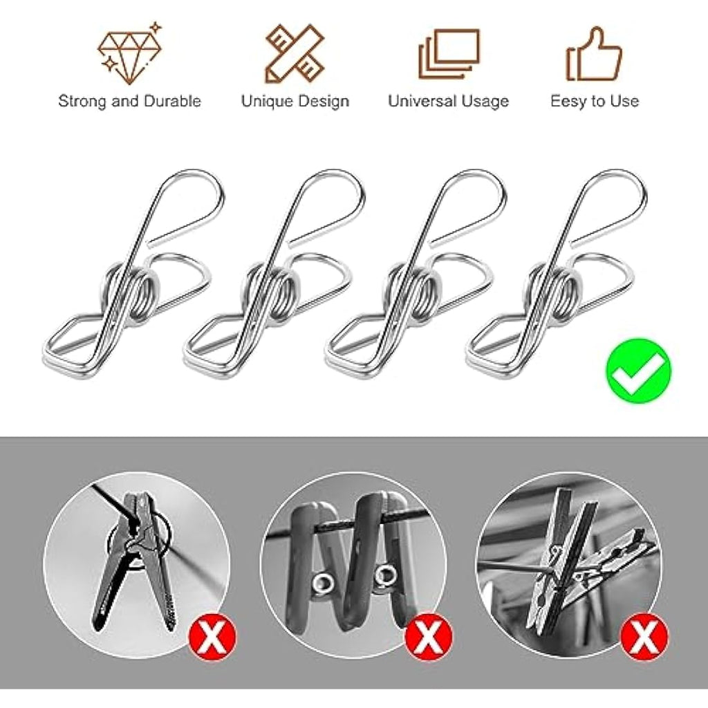 Stainless Steel Clothes Pegs – 100 Pcs Strong Metal Clips