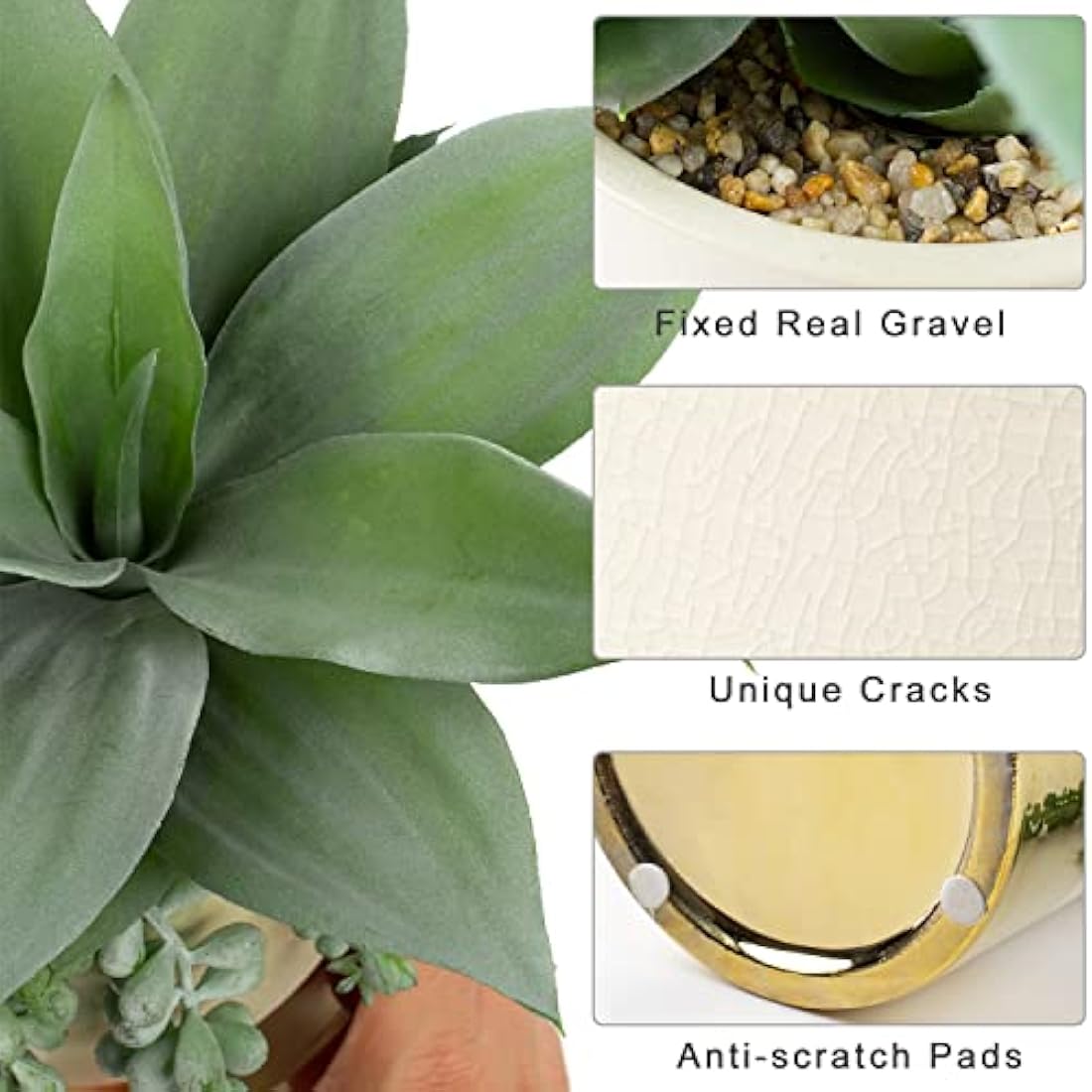 Hollyone 12" Artificial Succulent Plants in Gold Ceramic Pot – Faux Maguey