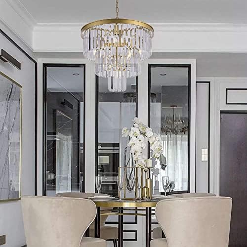 Wellmet 20" Gold Crystal Chandelier | 3-Tier Modern Round Ceiling Light