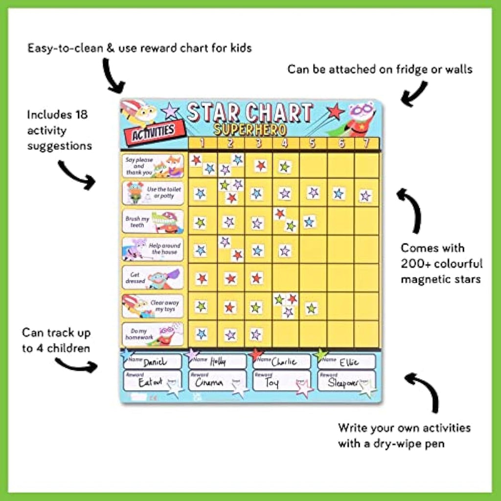 Fiesta Crafts Superhero Magnetic Reward Chart – 4 Child Chore Board