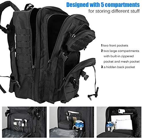 ProCase Military Tactical Backpack | 48L Large Molle Assault Pack – Black