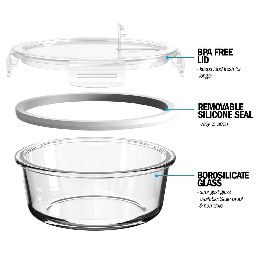 Igluu Glass Meal Prep Containers | 5 Pack 950ml Airtight Food Storage