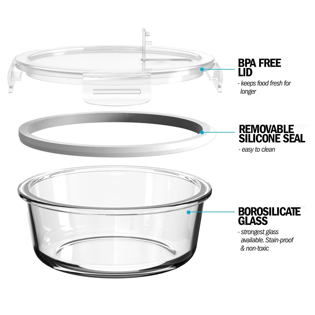 Igluu Glass Meal Prep Containers | 5 Pack 950ml Airtight Food Storage