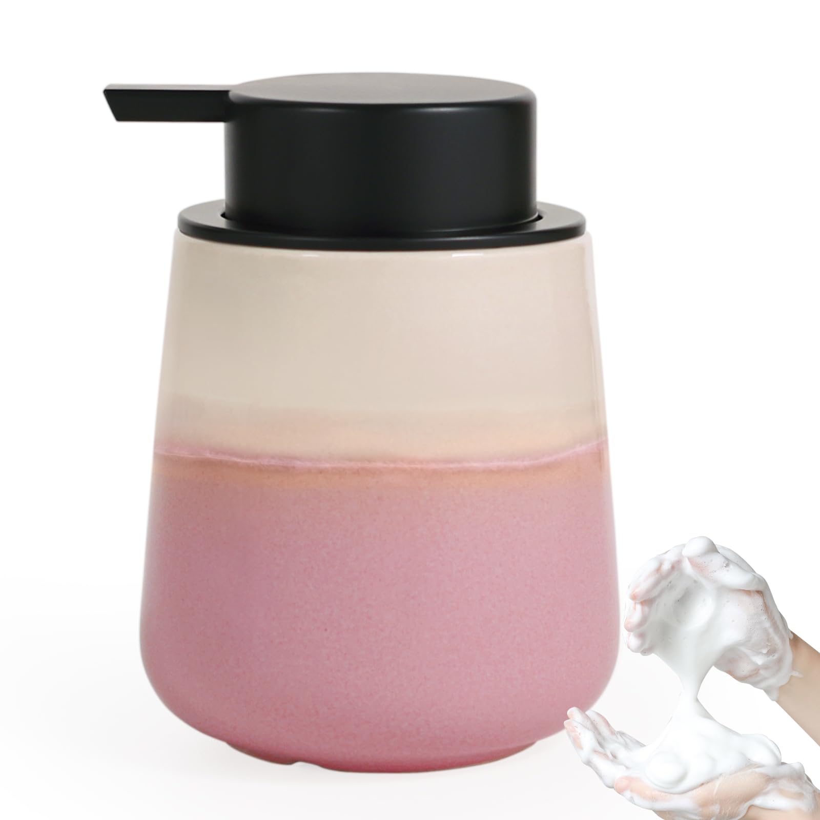 Autumnlife 12oz Ceramic Foaming Soap Dispenser | Modern Pink & Beige