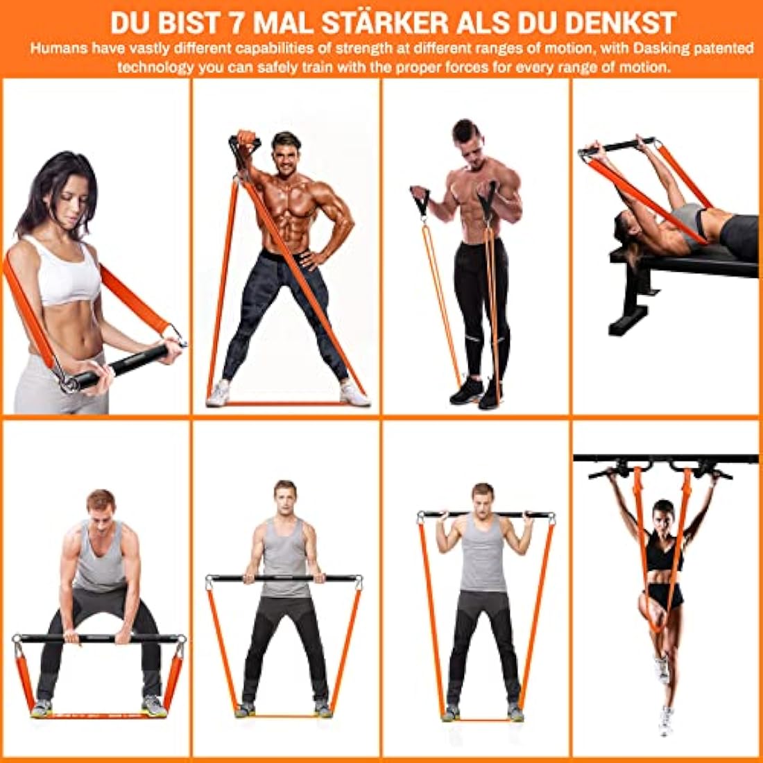DASKING Resistance Bands Set with 98cm Detachable Bar - Home Gym Workout Kit