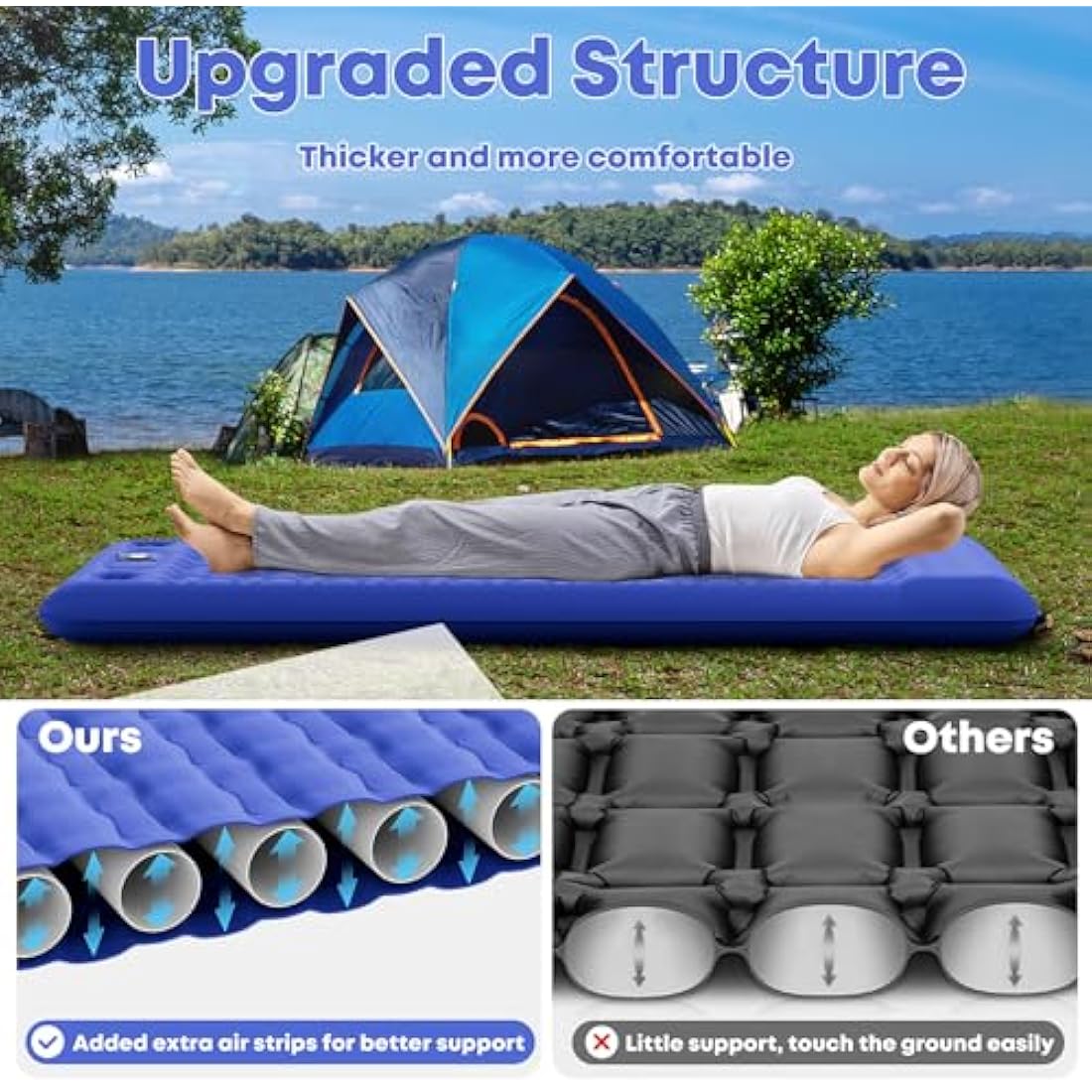 MAMBAKOTR Camping Sleeping Pad – Extra Thick Inflatable Mattress with Pump