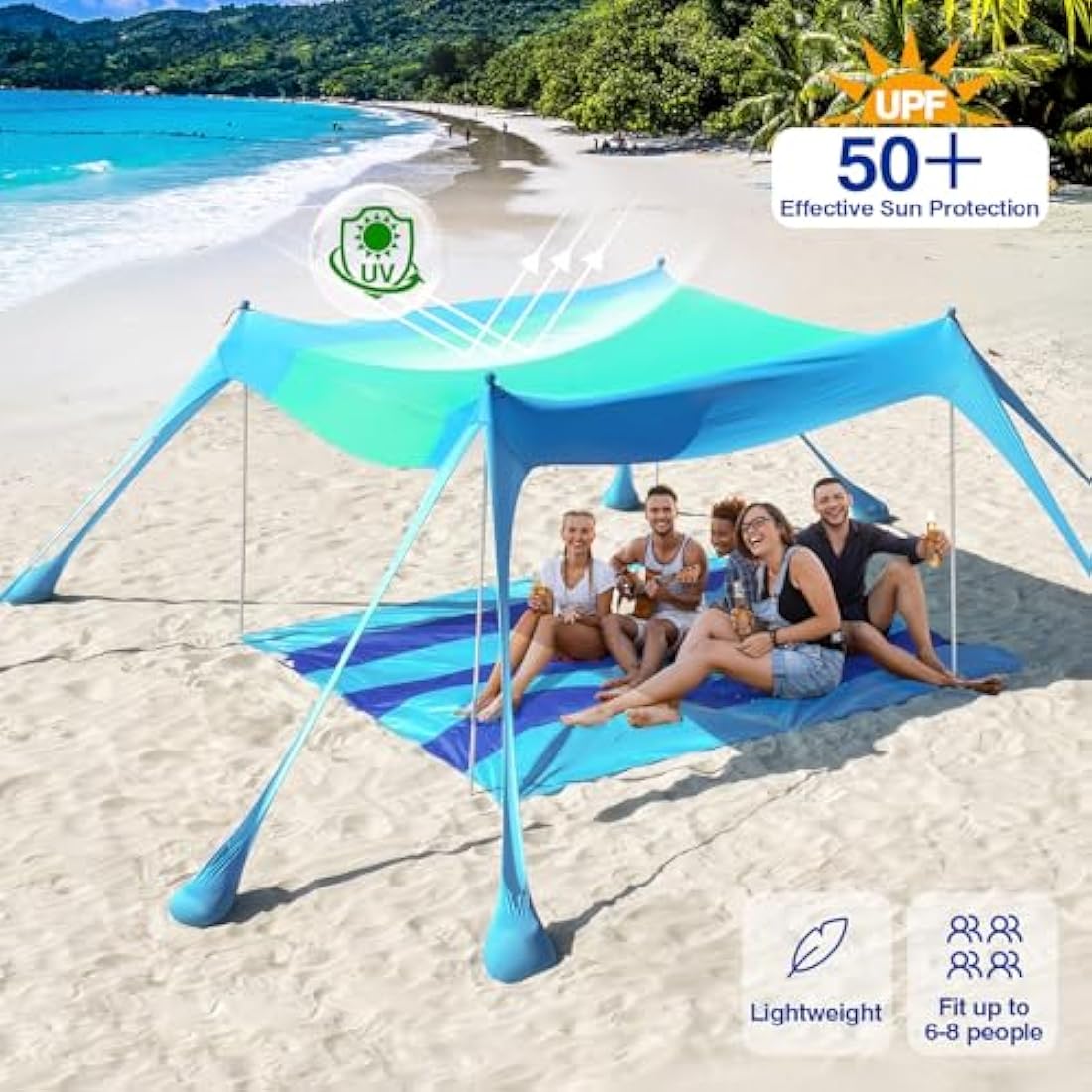 Rhino Valley Beach Tent – 6-8 Person UPF 50+ Windproof Sun Shelter