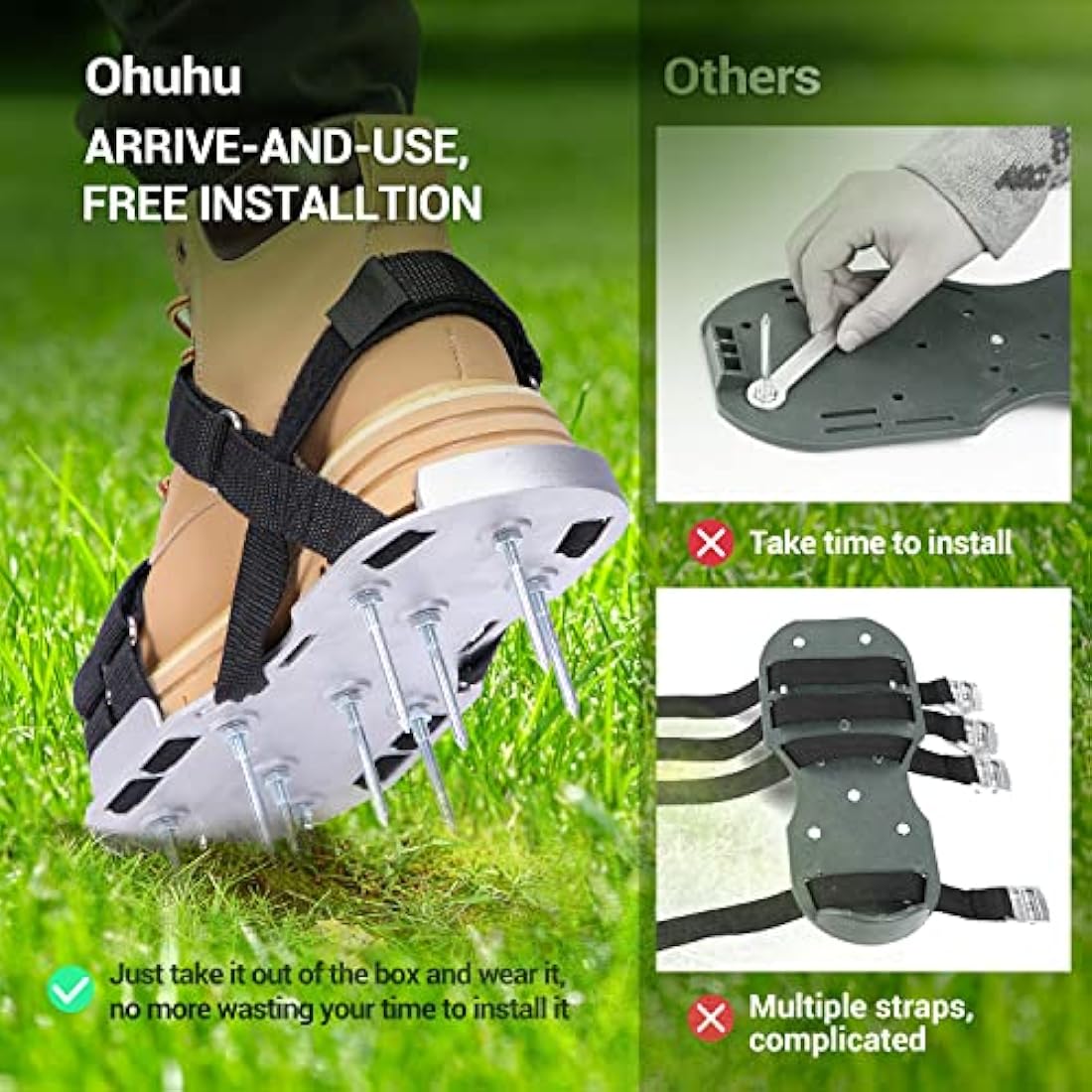 Ohuhu Lawn Aerator Shoes – Metal Spike Sandals with 900D Straps