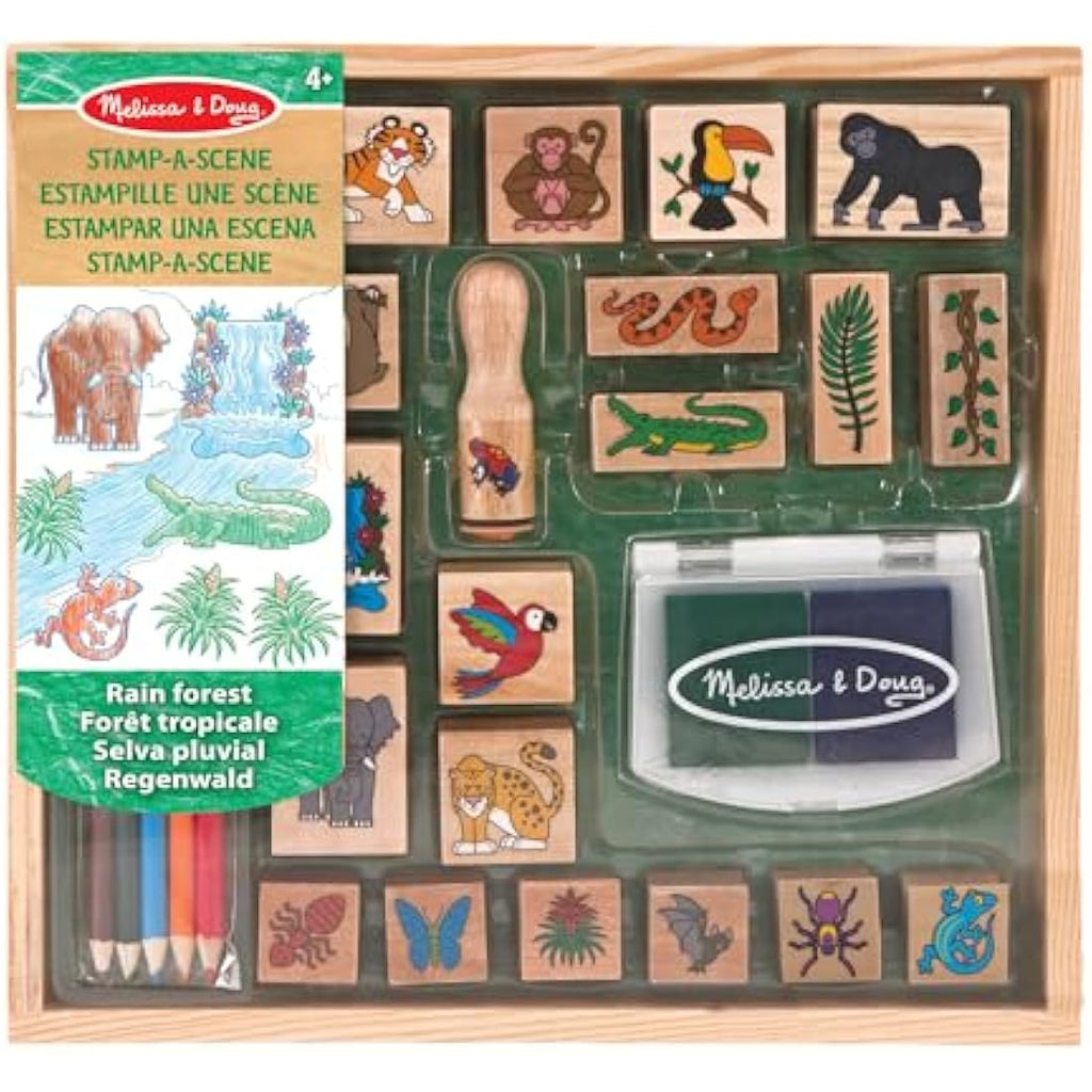 Melissa & Doug Rain Forest Stamp-a-Scene Set - 20 Wooden Stamps