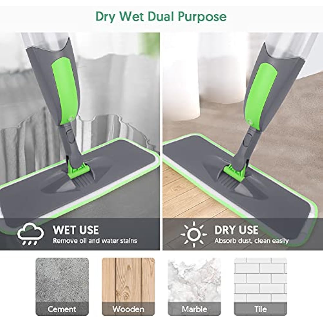 ILAVCOOL Spray Mop for Floor Cleaning | 3 Reusable Pads & 550ML Bottle