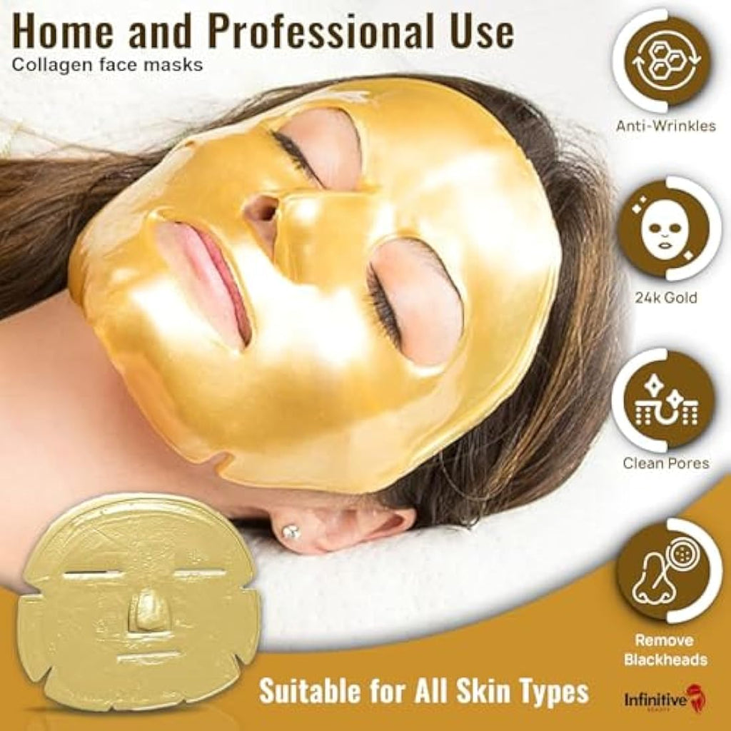 Infinitive Beauty 24K Gold Collagen Face Mask – Anti-Aging 50 Pack