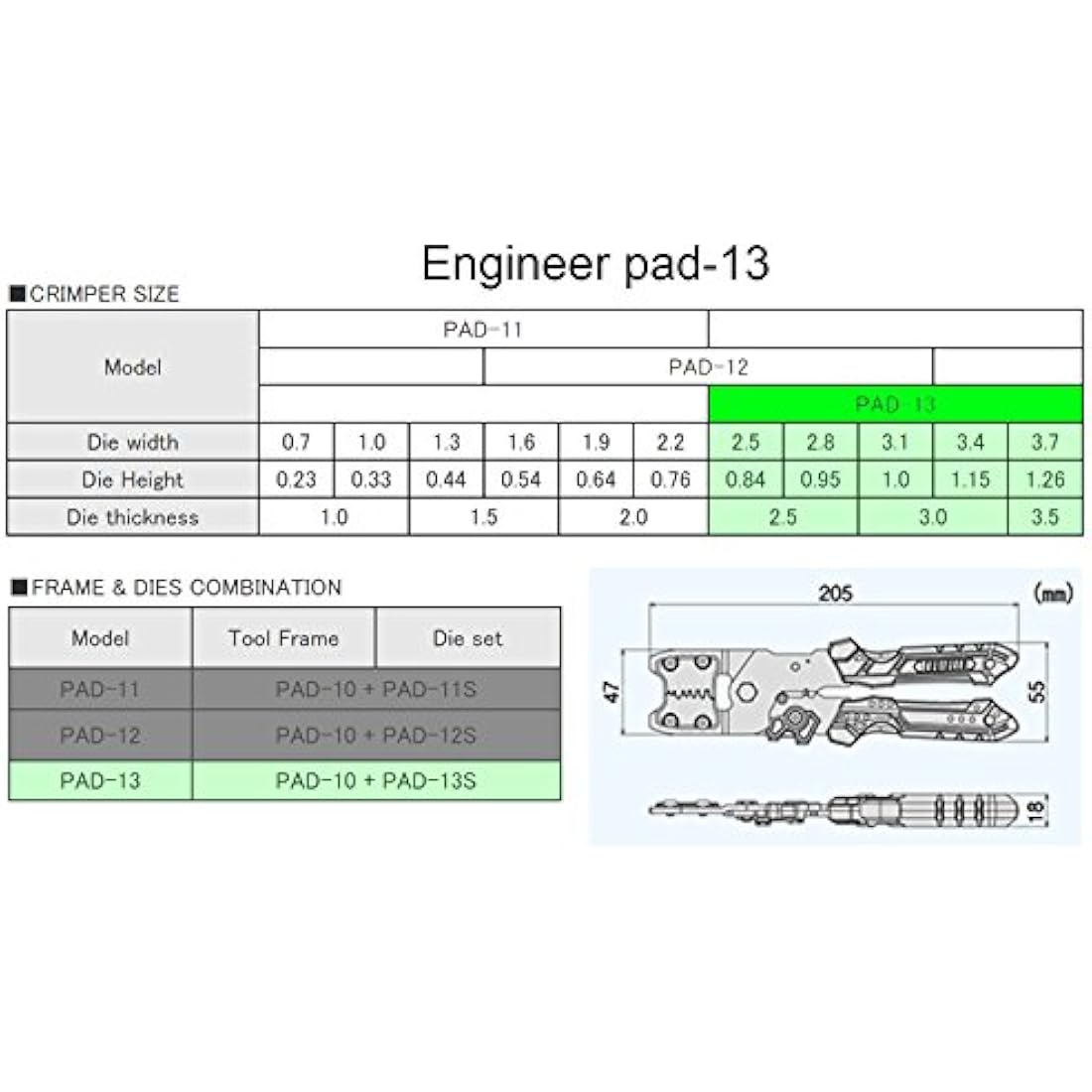 ENGINEER PAD-13 Precision Universal Crimping Tool with Wire Stripper