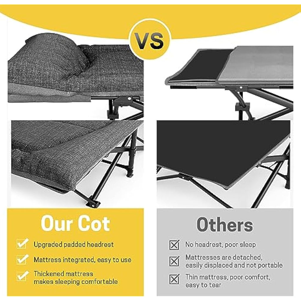 ATORPOK Folding Camping Cot with Cushion and Pillow – Heavy Duty 450lbs