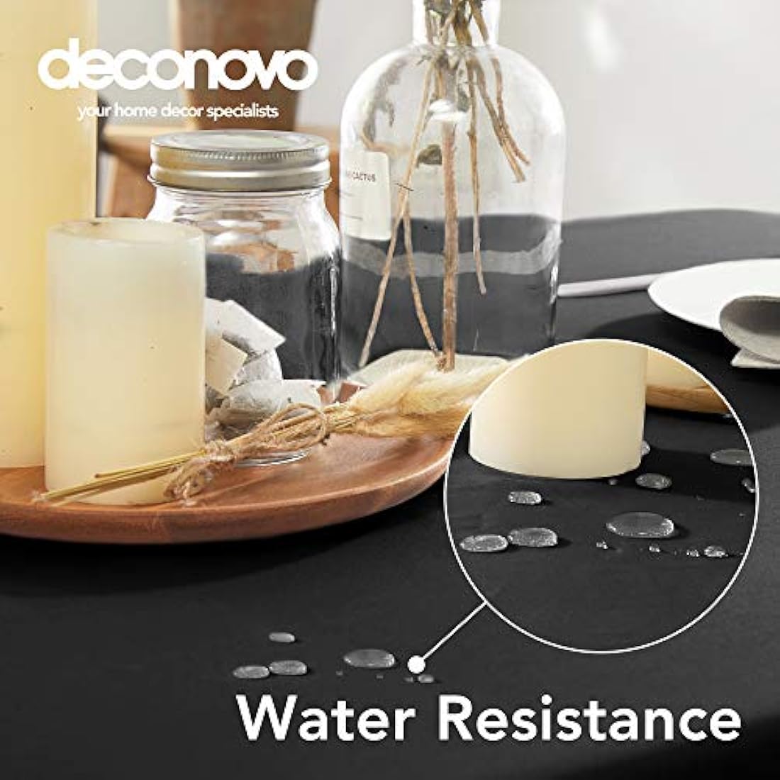 Deconovo Oxford Waterproof Tablecloth – Wipeable Rectangle Black 51x87in