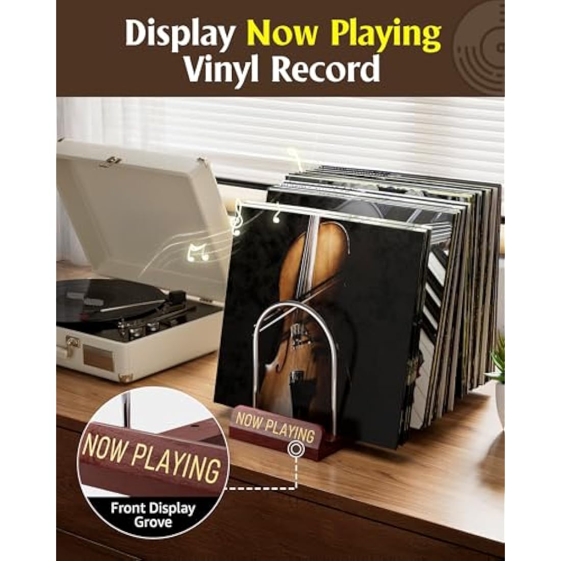 HULISEN Expandable Vinyl Record Storage – Wood Now Playing Album Stand