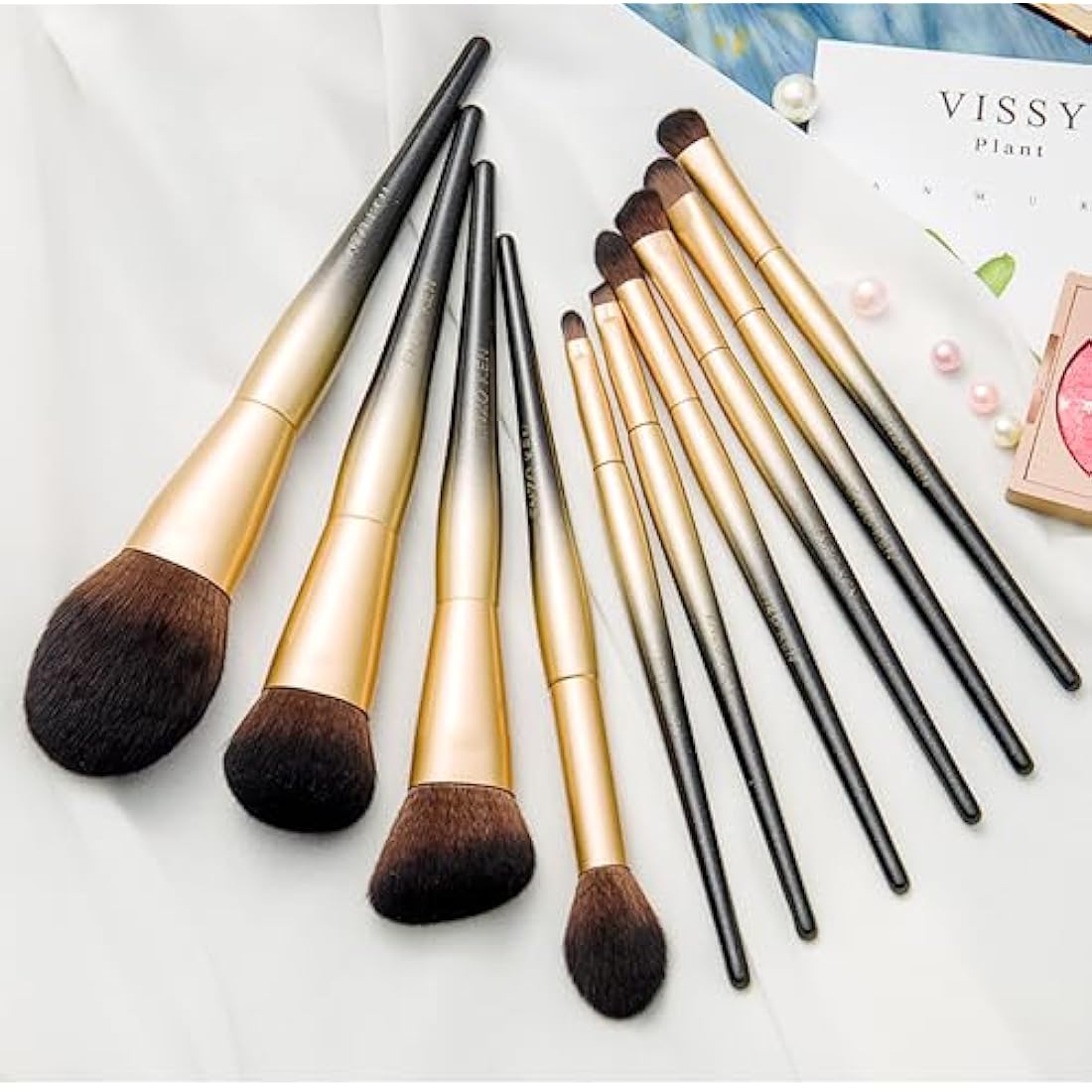 ENZO KEN Natural Sable Hair Makeup Brush Set | Professional 15pc Black Gold