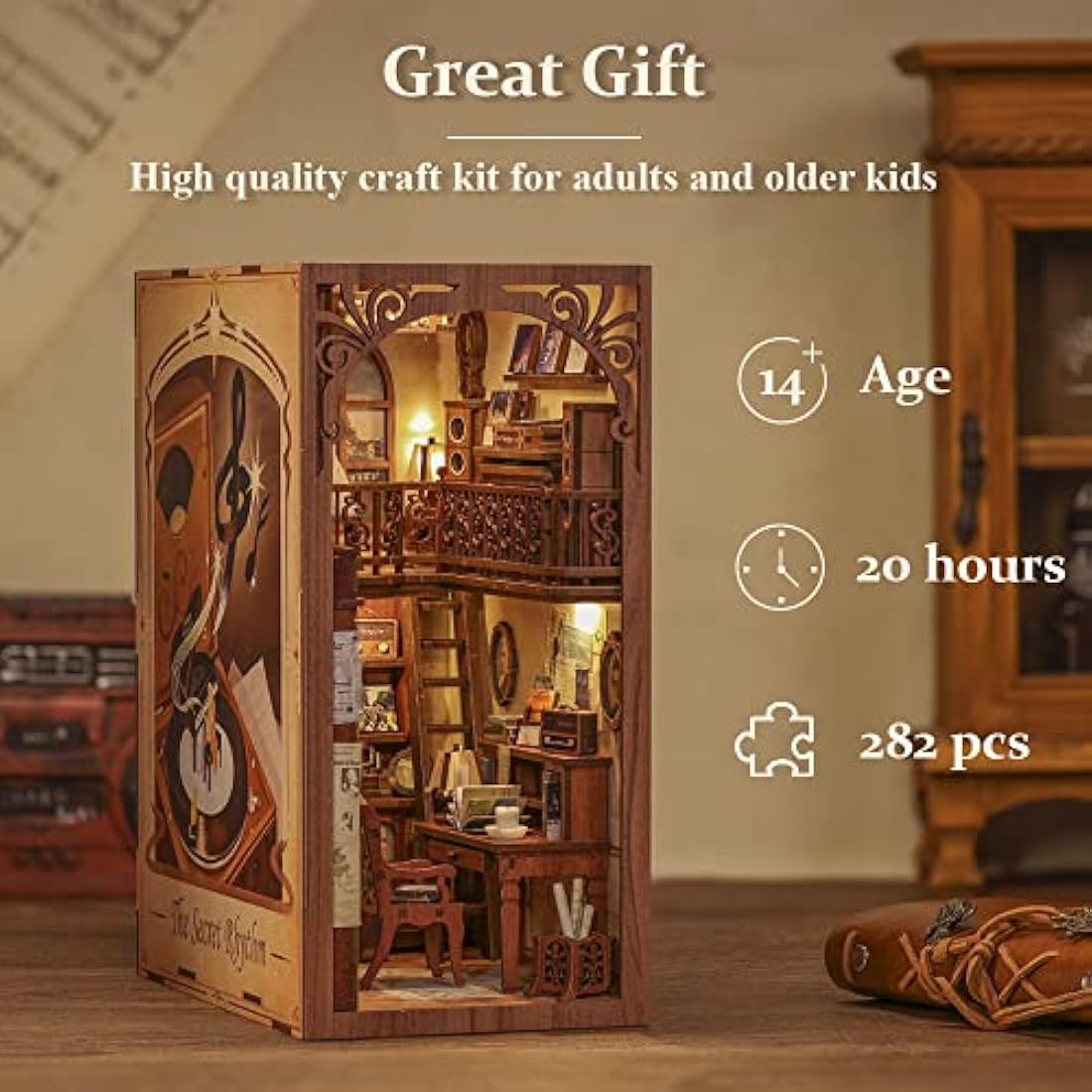 Cutebee Secret Rhythm DIY Book Nook Kit - 3D Wooden Puzzle with LED Light