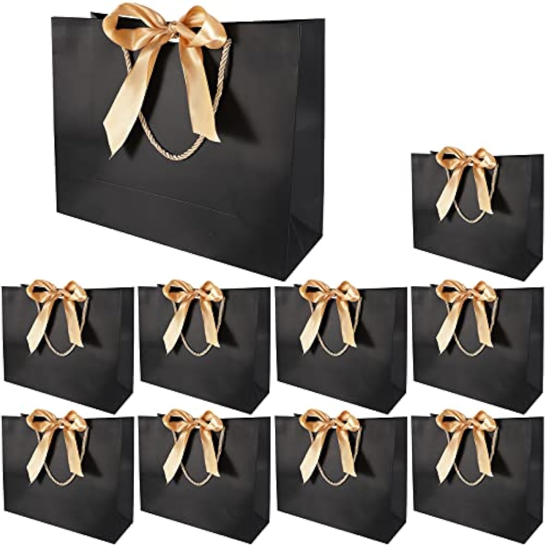 Black Paper Gift Bags with Gold Bows - 10 Pcs, 13x9.8x4.3"