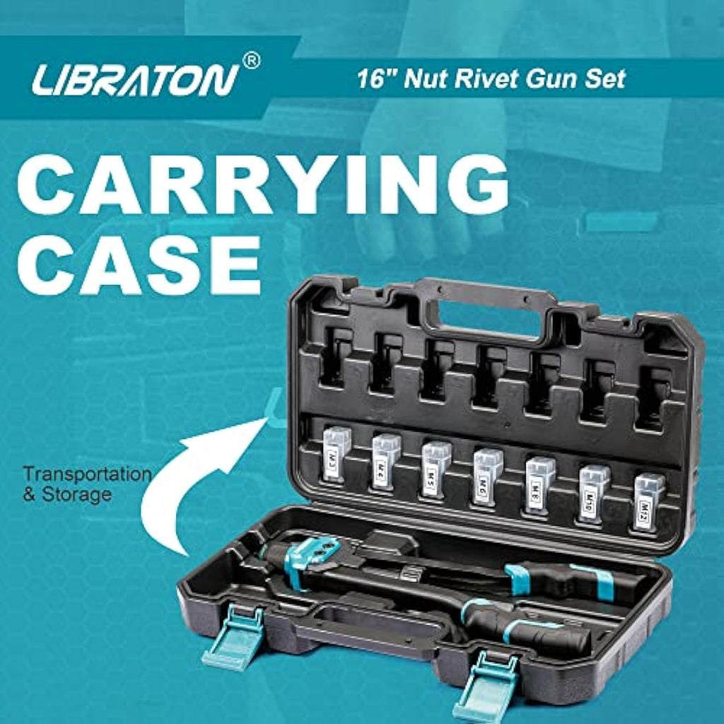 Libraton 16" Rivet Nut Tool Kit | 7 Metric Mandrels & 70 Rivet Nuts
