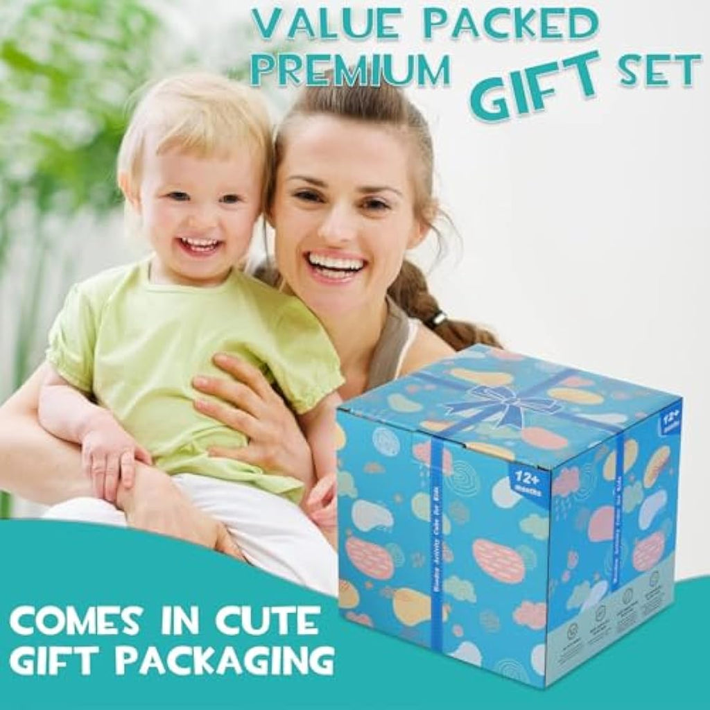 HELLOWOOD 8-in-1 Wooden Activity Cube | Montessori STEM Toy for Toddlers