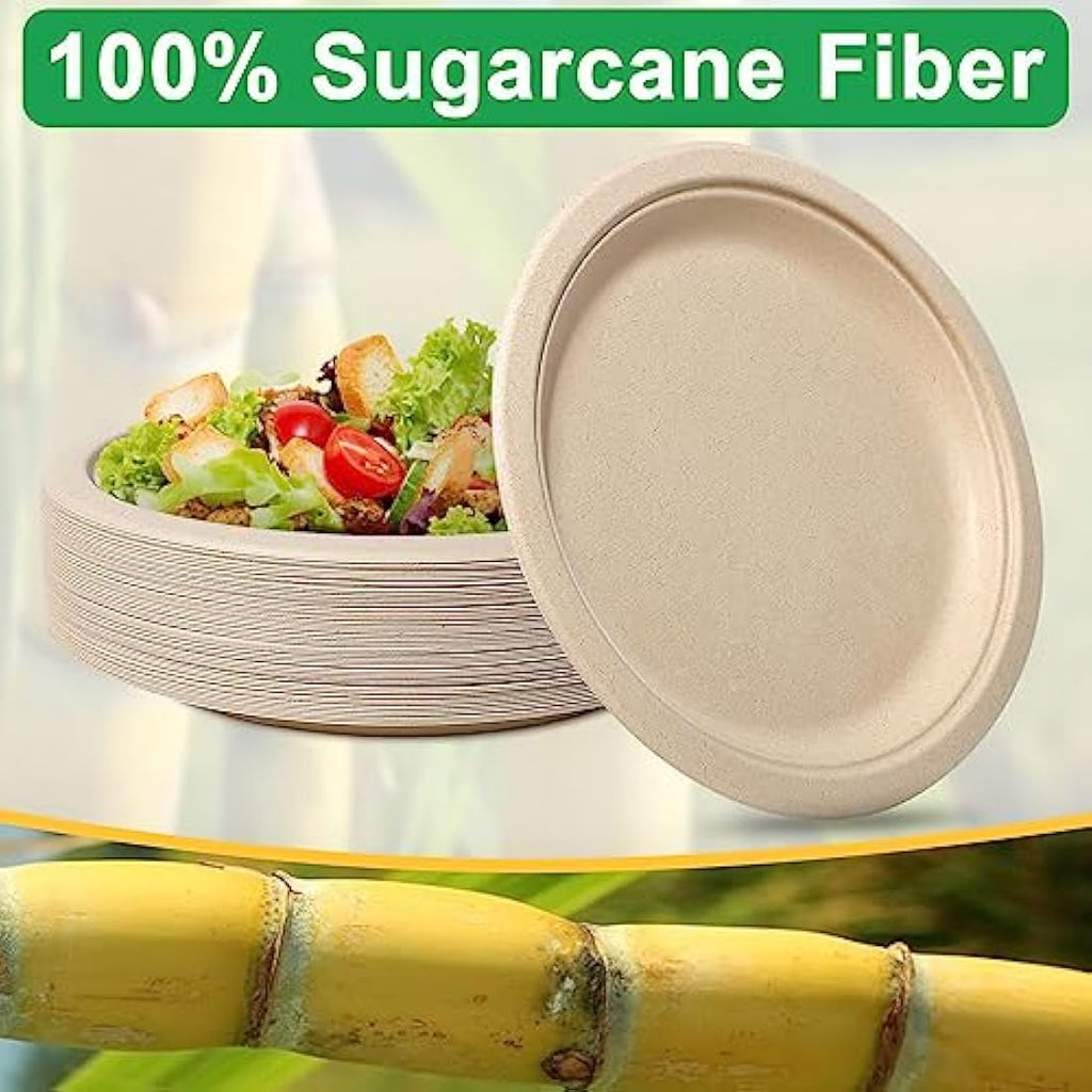 Jolof Store 9 Inch Sugarcane Paper Plates – 150 Pack Heavy Duty Brown