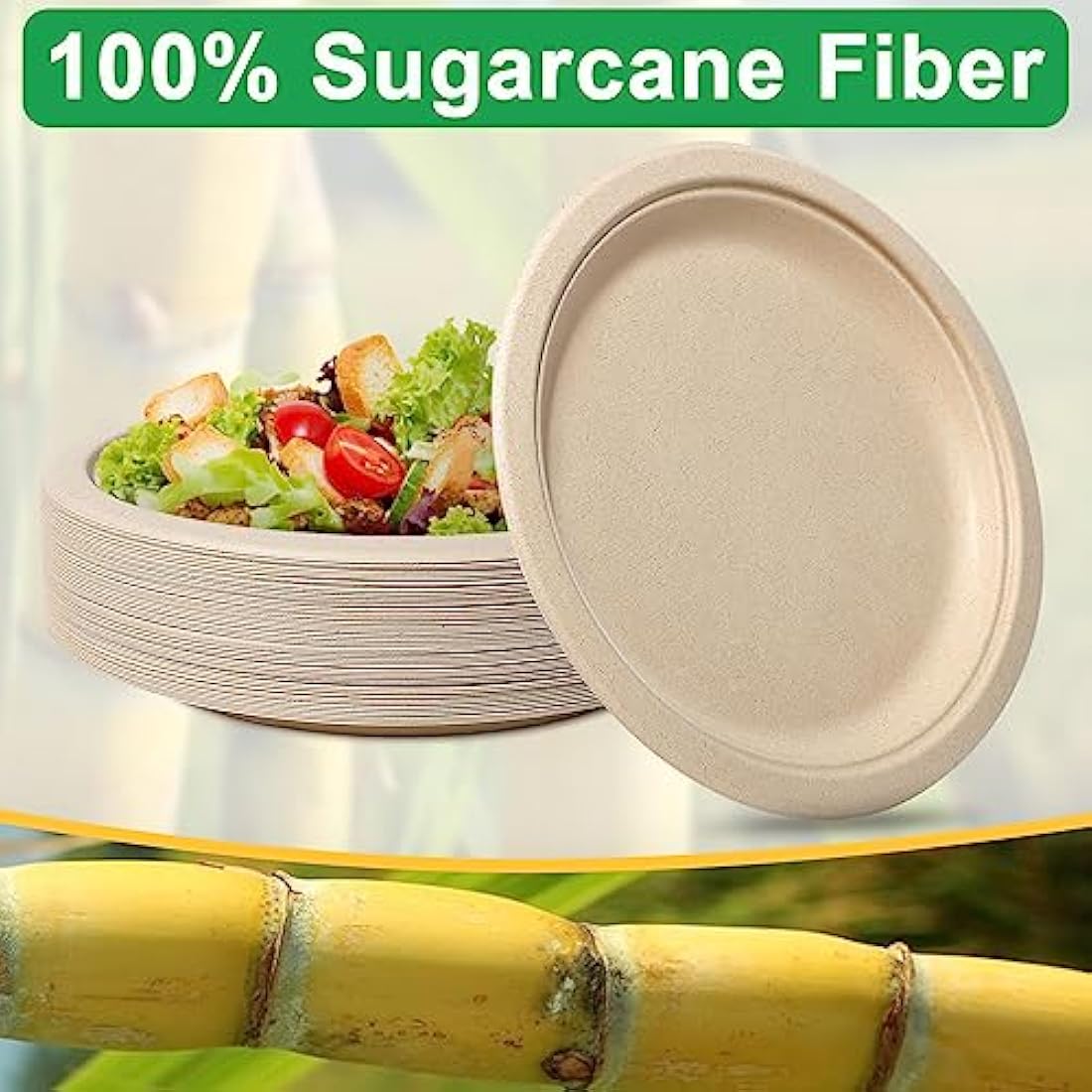 Jolof Store 9 Inch Sugarcane Paper Plates – 150 Pack Heavy Duty Brown