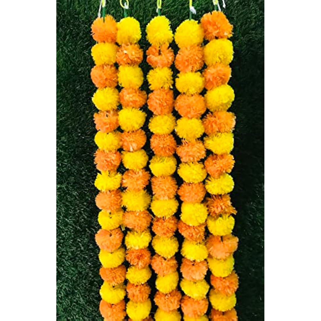 Artificial Marigold Flower Garlands - 5ft Orange & Yellow (5 Pack)