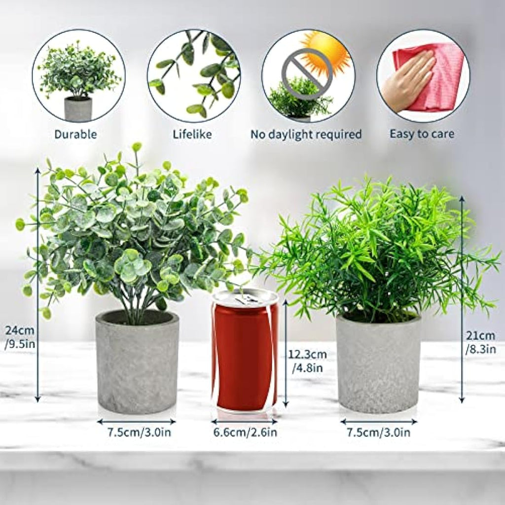 Jolof Store 4-Pack Artificial Potted Plants – Faux Eucalyptus & Succulents