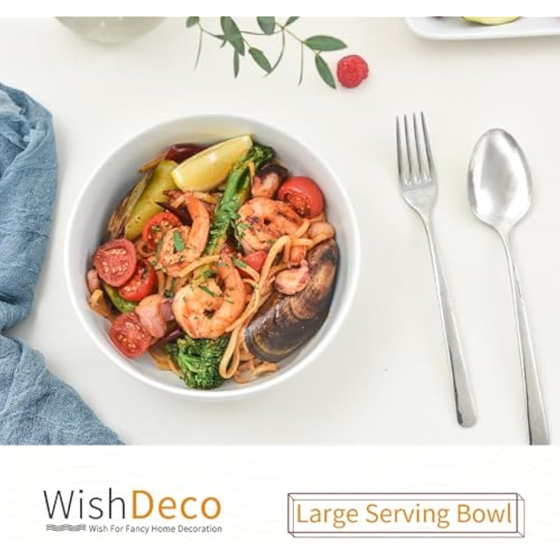 WishDeco Large Ceramic Soup Bowls - 1100ml White Salad Bowl Set of 3