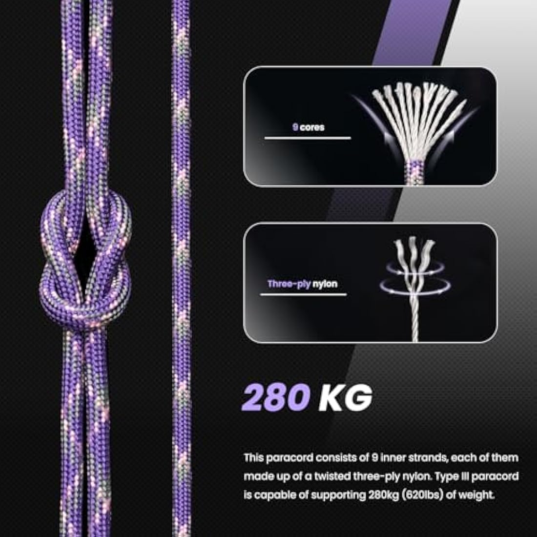 Abma Cord 4mm Type III Nylon Paracord – 9 Strands, 100m, Napa Valley