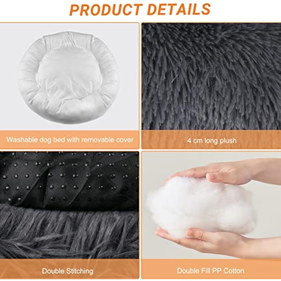 Calming Dog Bed – Washable Faux Fur Anti-Anxiety Bed, Dark Grey