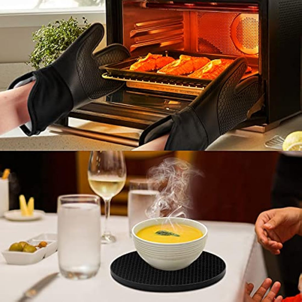 Silicone Oven Mitts - Heat Resistant BBQ Gloves with Pads