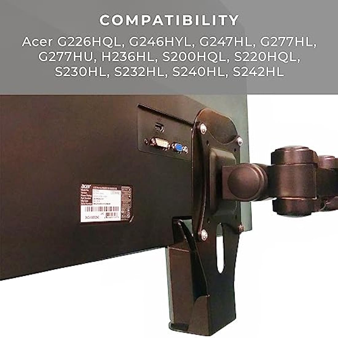 HumanCentric VESA Mount Adapter for Acer G226HQL G246HYL S242HL Monitors