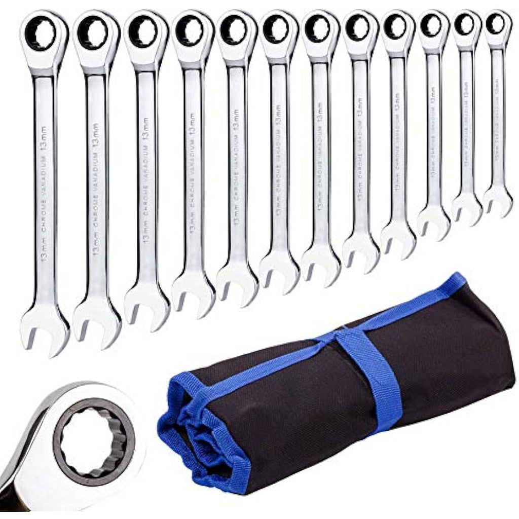 Qnkaa 12-Piece Metric Ratchet Spanner Set | 8-19mm Chrome Vanadium