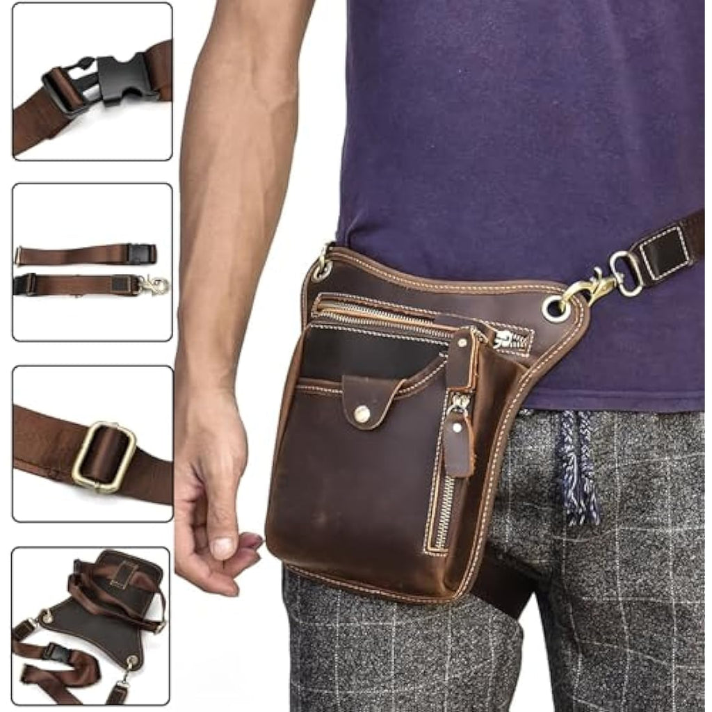 Genuine Leather Motorcycle Leg Bag | Vintage Thigh Waist Pack