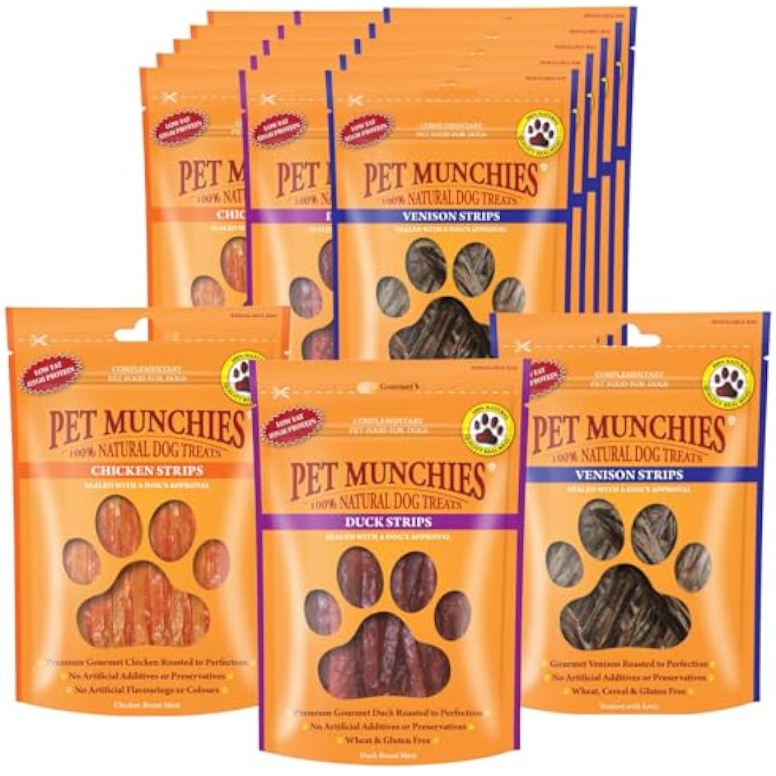 Pet Munchies Natural Meaty Strips | Grain-Free Dog Training Treats | 18 Bags