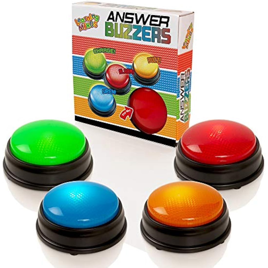 Learning Minds Answer Buzzers - Set of 4 Light & Sound Quiz Game Buzzers
