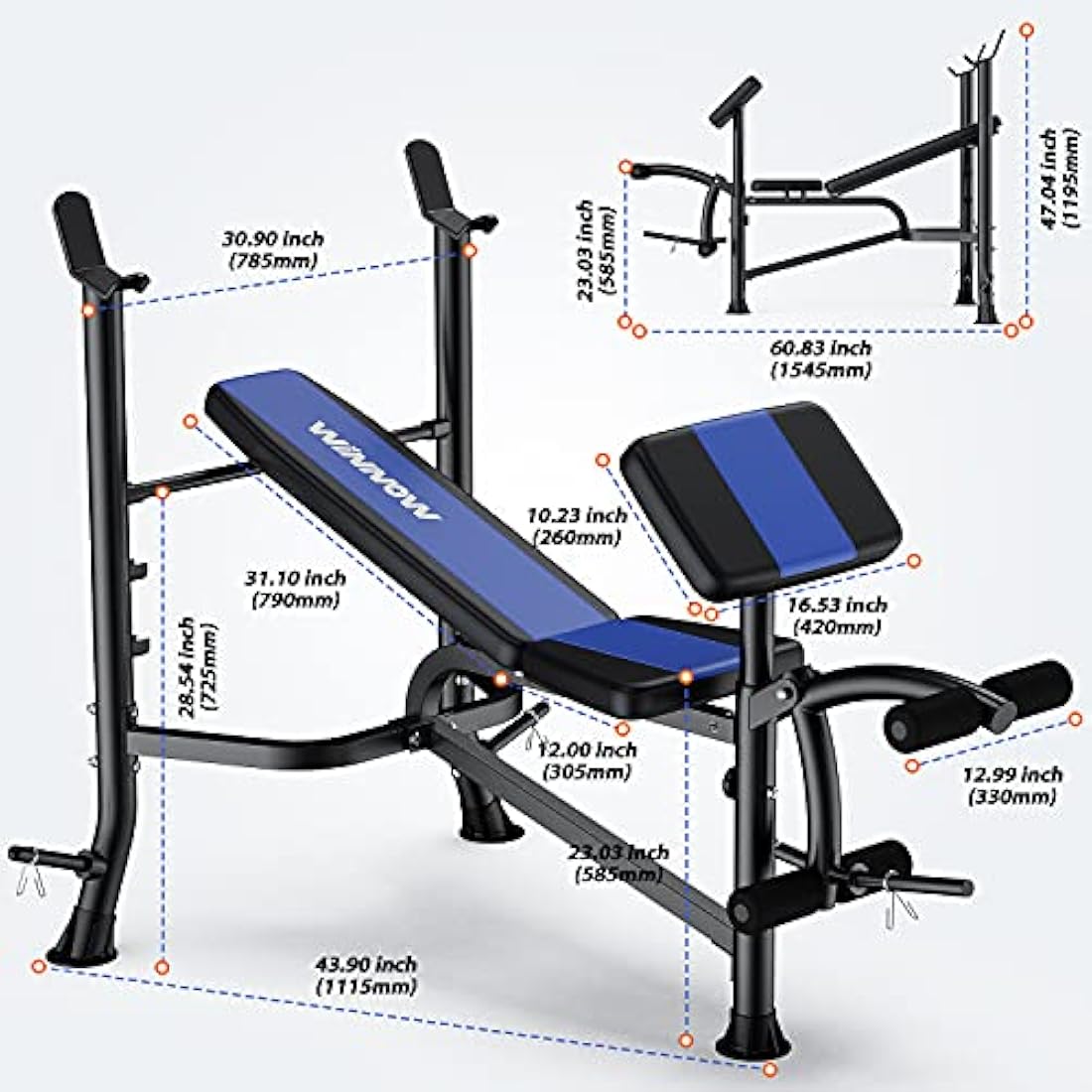 WINNOW Adjustable Weight Bench with Leg Extension and Preacher Curl