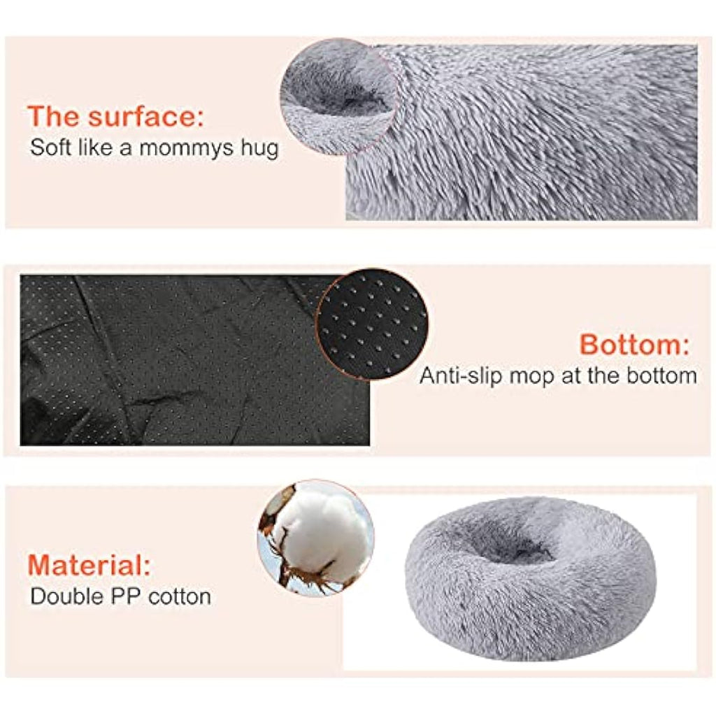 Calming Donut Dog Bed – 70cm Washable Plush Pet Cushion