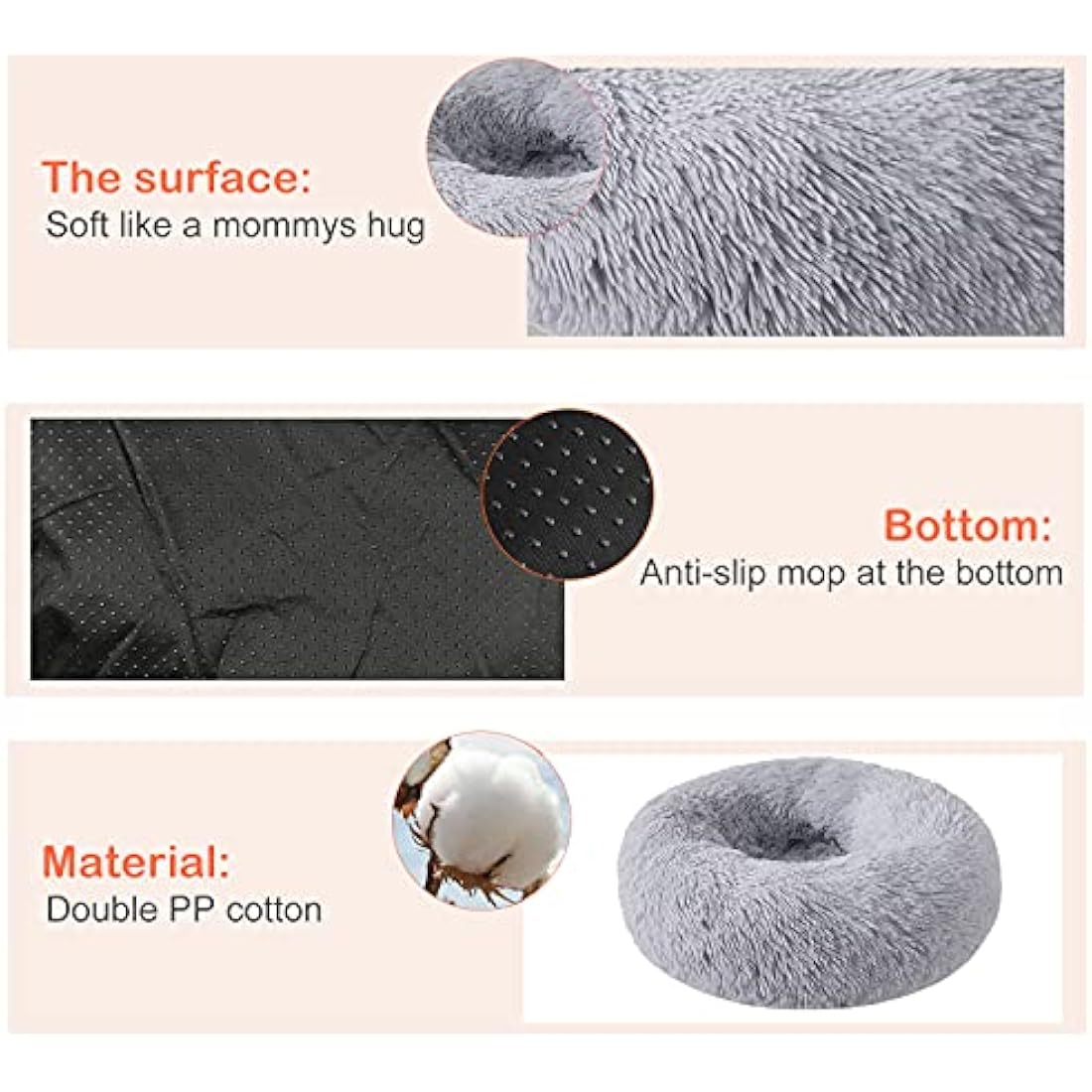 Calming Donut Dog Bed – 70cm Washable Plush Pet Cushion