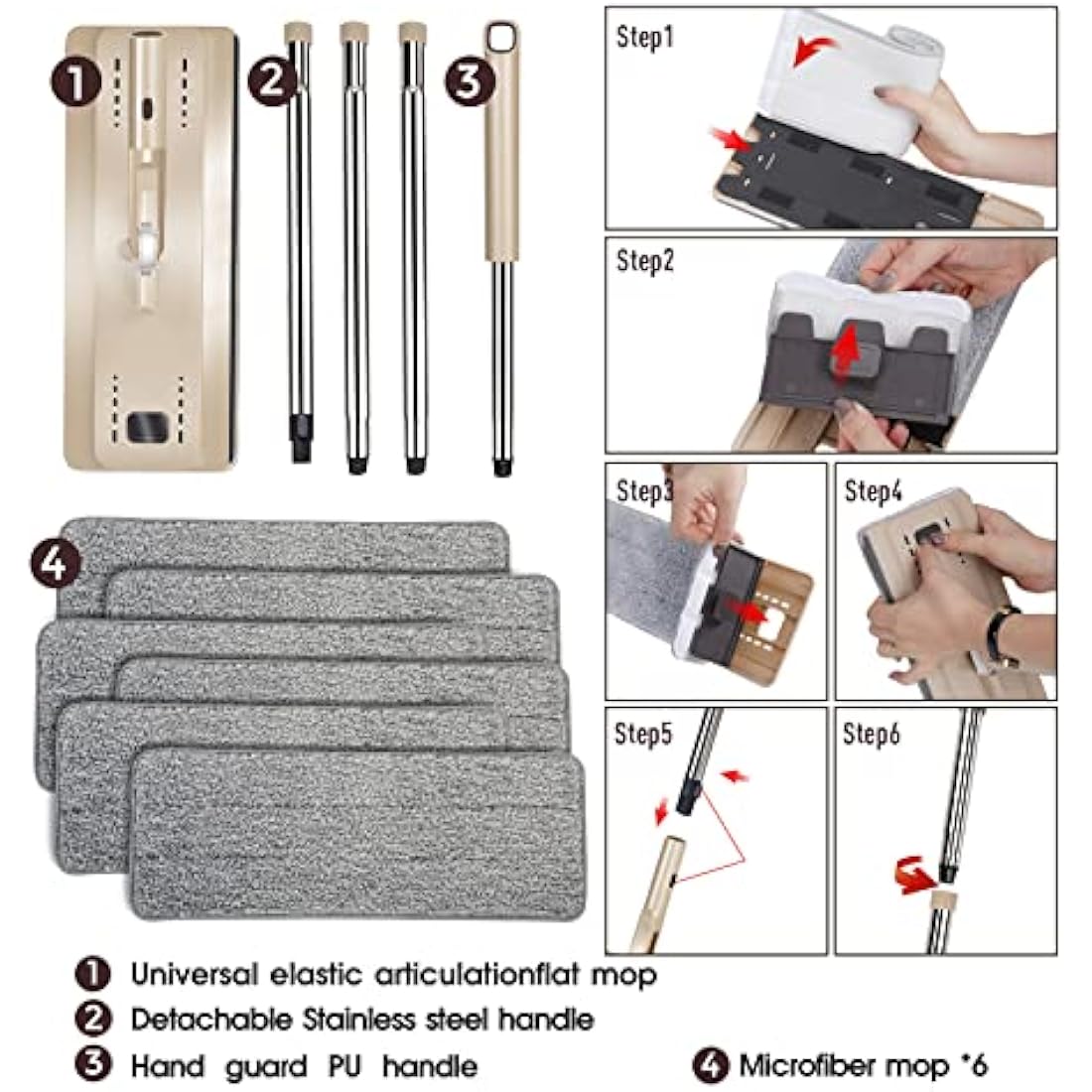 Masthome Flat Mop and Bucket Set | 6 Microfibre Pads for Hardwood Floors
