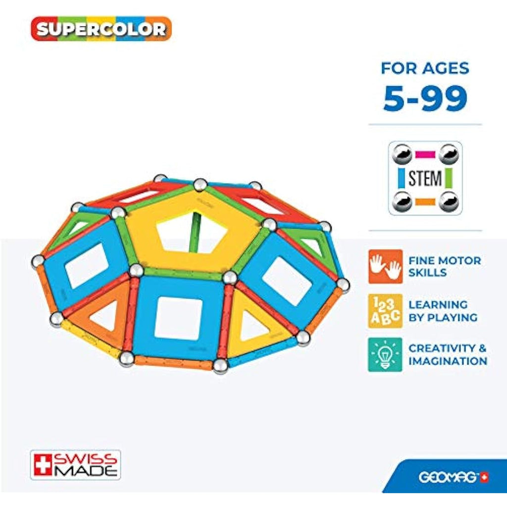 Geomag Supercolor Magnetic Construction Set - 100% Recycled Plastic - 78pc