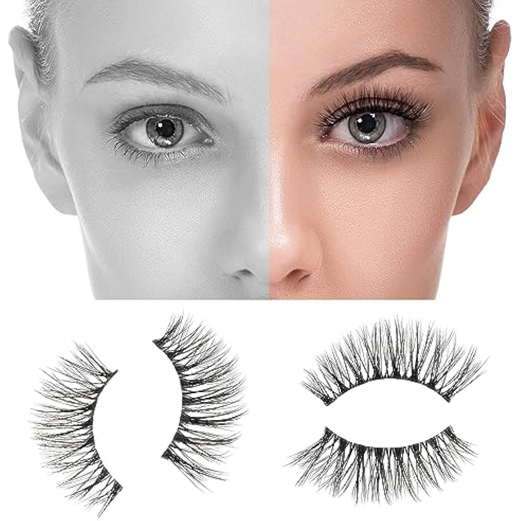 DYAFIN 3D Natural False Eyelashes | 16mm Wispy Clear Band Lashes - 8 Pairs