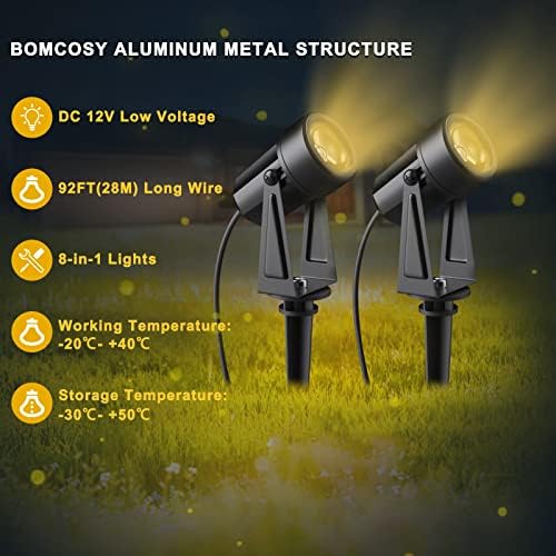 Bomcosy 92FT Mains Powered Garden Spotlights | IP65 Waterproof LED Lights