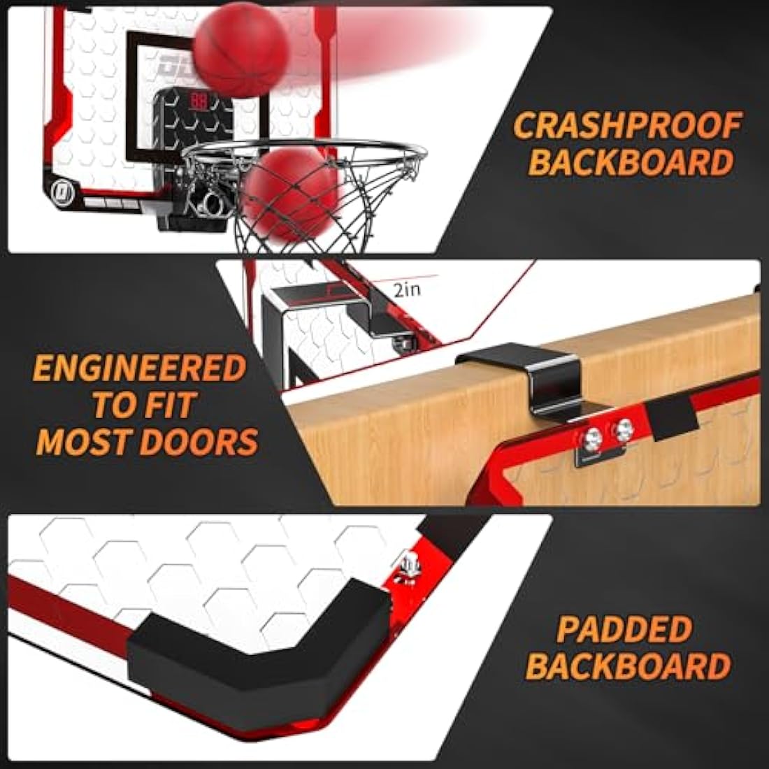 TEMI Indoor Mini Basketball Hoop with Electronic Scoreboard and 4 Balls
