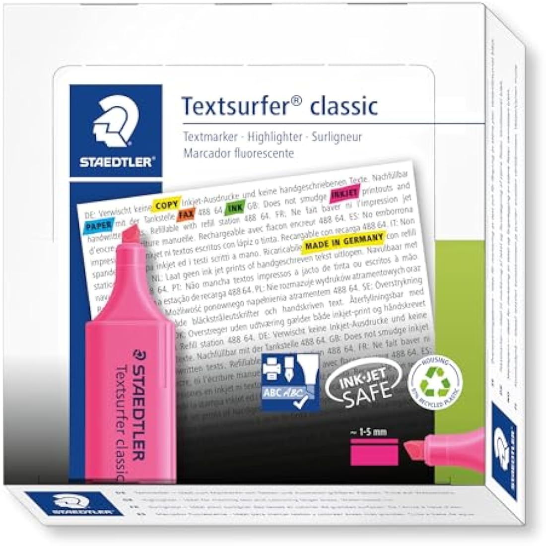 Staedtler Textsurfer Classic Pink Highlighter, Inkjet Safe (Box of 10)