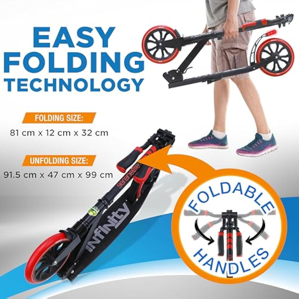 SereneLife Folding Kick Scooter | Big Wheels & Adjustable Handlebar