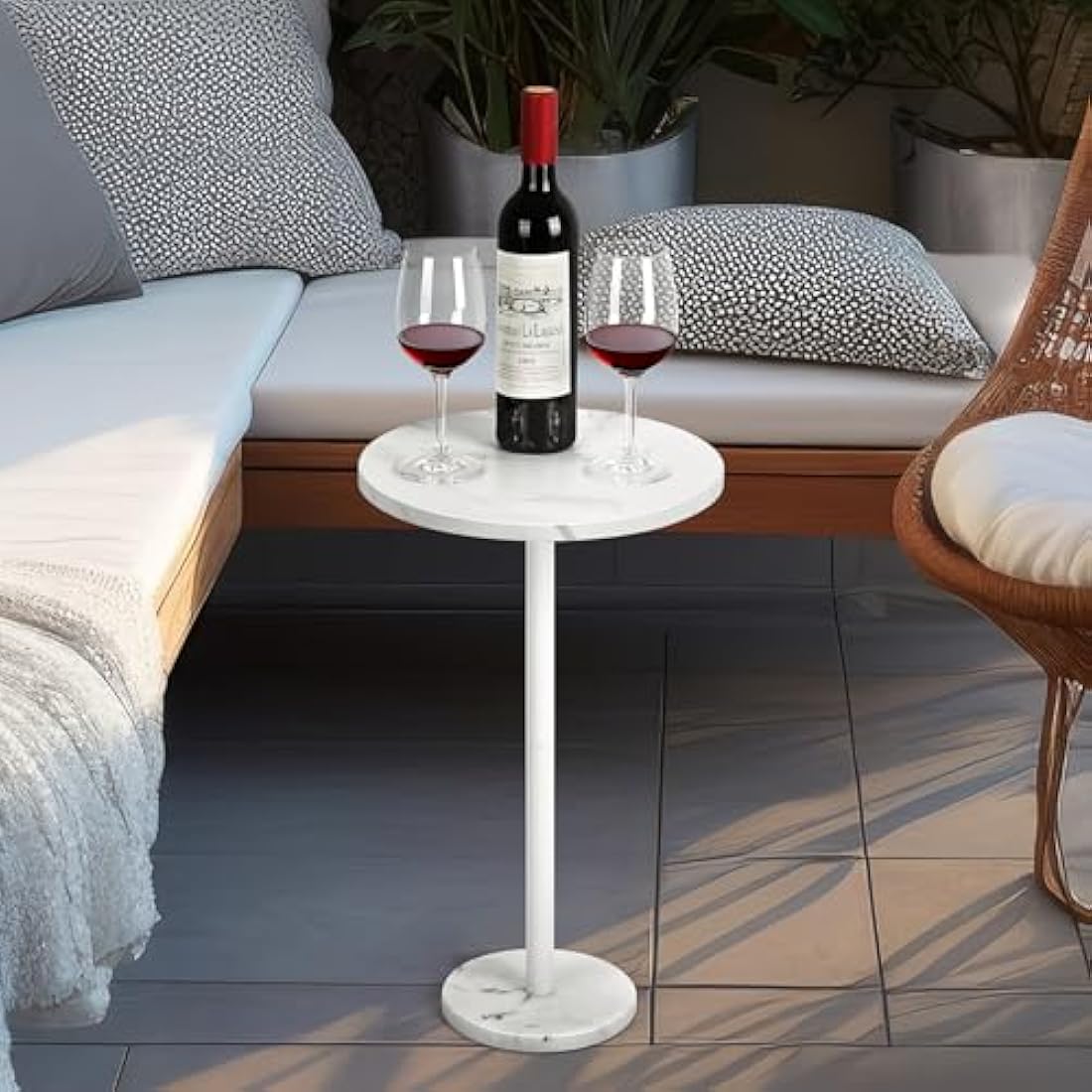 Smusei Round Side Table – Black Coffee Table with Marble Base, 32cm