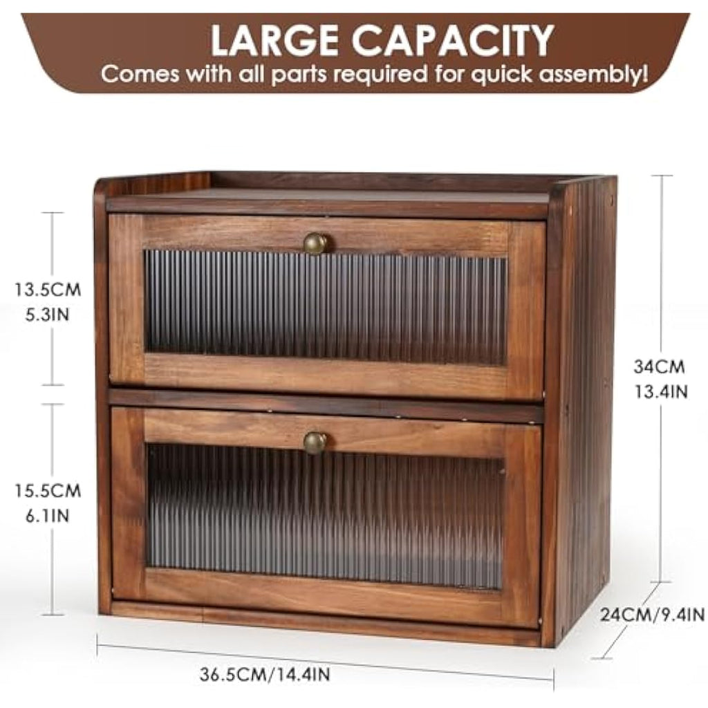 GUUSII HOME Wooden Bread Bin – 2-Tier Large Kitchen Countertop Storage Box